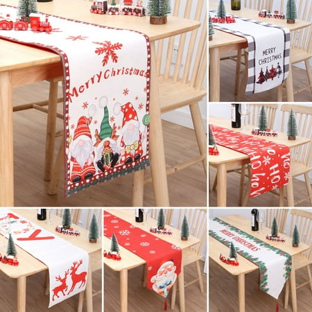

GROFRY Christmas Tablecloth Double Layer Letter Print Elk Pattern Festive Pine Cone Decor Decorative Cloth Santa Claus Table Runner for Christmas
