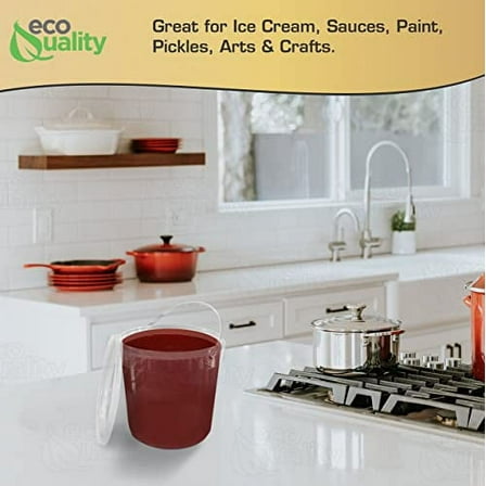 1 Gallon (128 oz) Clear Plastic Bucket with Lid and Handle (5 Pack), Ice Cream Tub with Lids - Food Grade Freezer and Microwave Safe Food Storage Containers, Round Plastic Pail Container, BPA Free