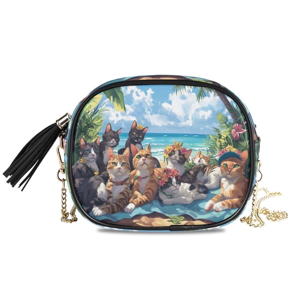 Womens Casual Chain Shoulder Bag Simple style Cats Beach Holiday Flowers Crossbody Bag
