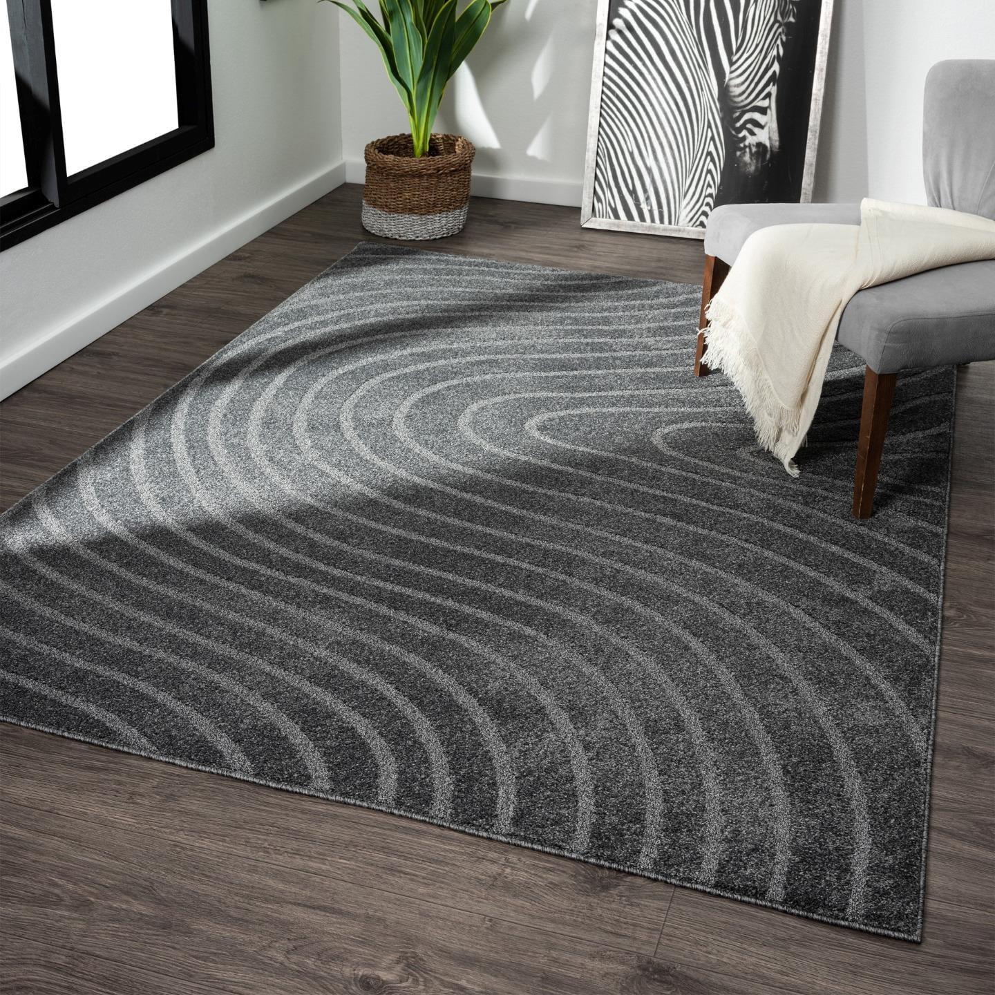 Luxe Weavers Modern Geometric Wave Anthracite 8x10 Area Rug, Stain Resistant Carpet