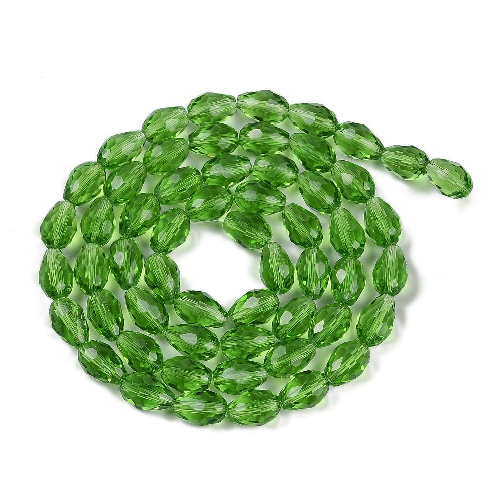 Transparent Glass Beads Strands Faceted Teardrop Lime Green 15x10mm Hole: 1.6mm about 46~48pcs/strand 27.95 inch(71cm)