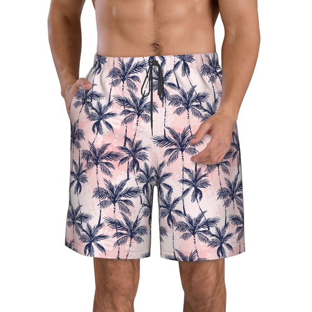 Wukai Tropiques Palmiers Imprimés Maillots de Bain de Plage avec Doublure de Compression Séchage Rapide Shorts de Sport de Plage avec Poche-Petit