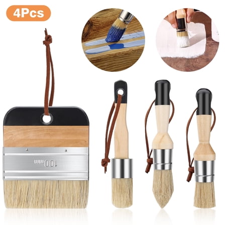 EEEkit 4Pcs Bristle Stencil Brush Set, Flat & Round Chalk Paint Brushes for Furniture, Chairs, Dressers, Cabinets, and Wooden Crafts