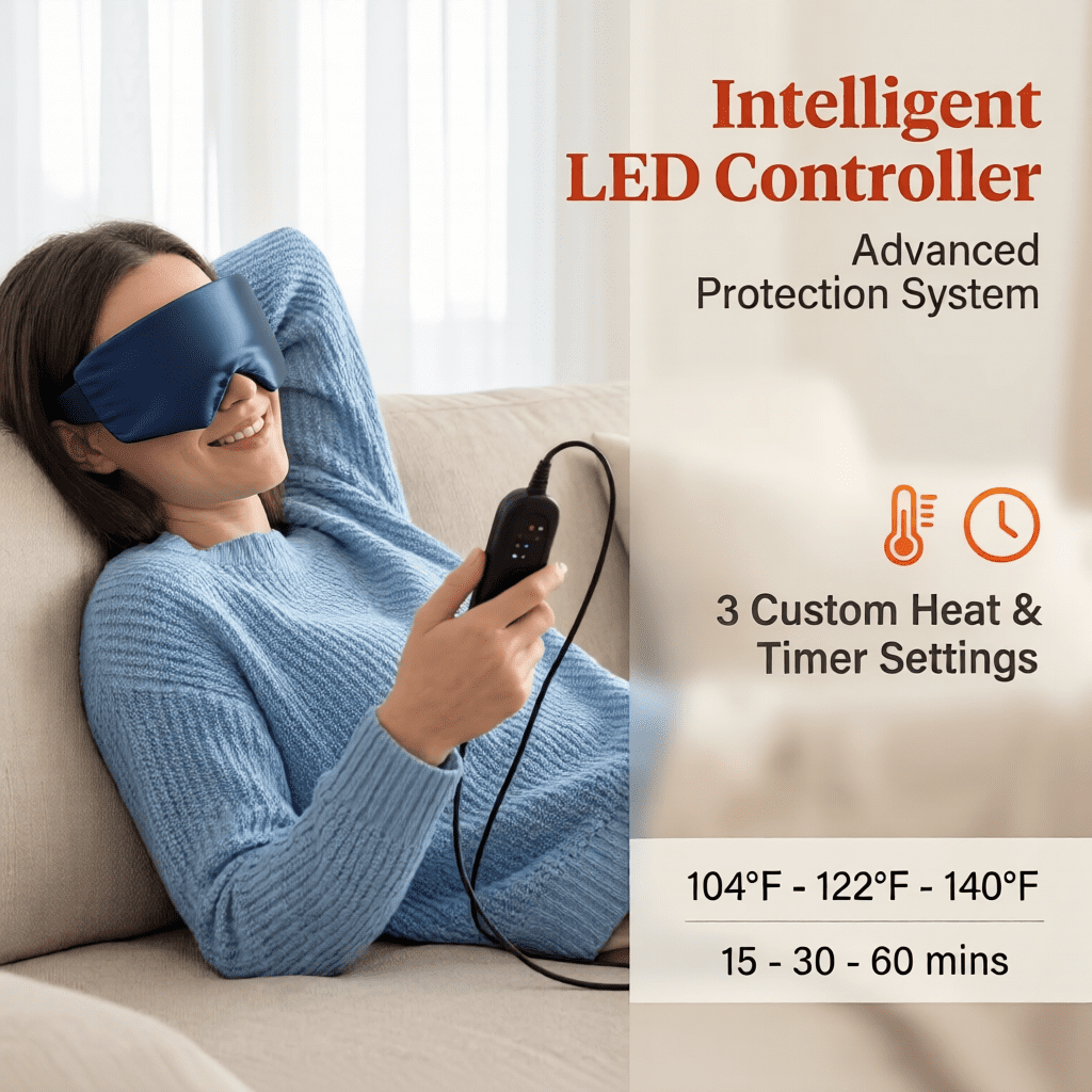 FACEMOON Heated Eye Mask – Warm Hot Eye Compress, Silk Sleep Mask for Travel/Office, Adjustable Heat & Timer, Washable Cover