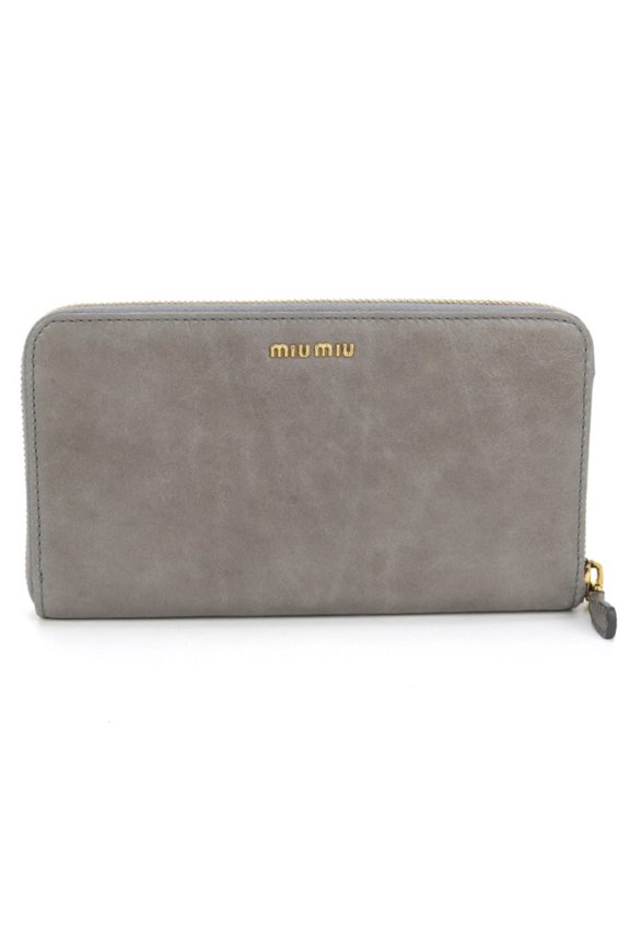 Pre-Owned Miu Miu MIU Outlet Long Wallet with Zip-Around Closure, 5M0506, Women's, Gray