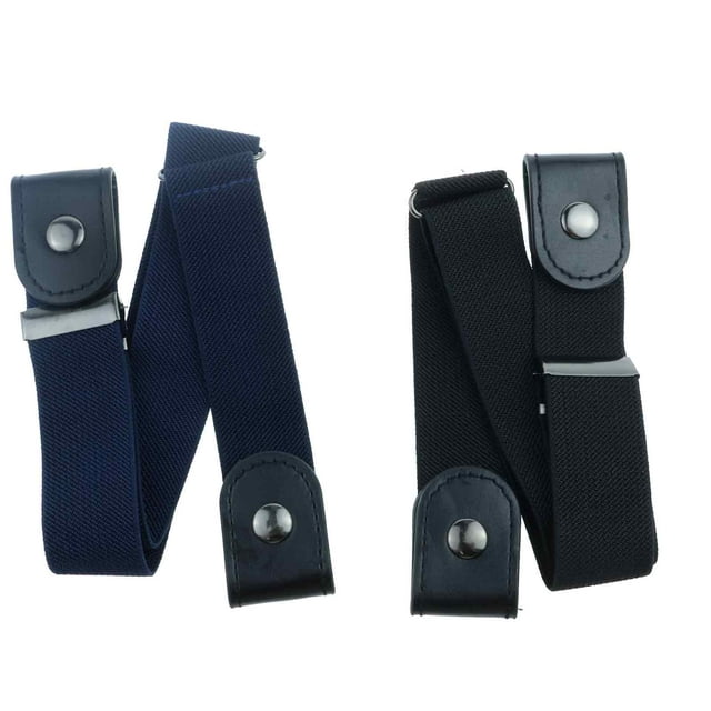 Lot de 2 Ceintures Élastiques Sans Boucle pour Femme et Homme (Noir + Bleu Marine) - Réglables, Confortables, Fermeture par Clips Solides en Alliage