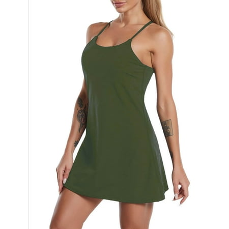 Women s Tennis Dresses  Golf Sports Dresses Built-In Bra And Shorts Pockets Sleeveless Sports Dresses Solid Tennis Dress for Womens Workout Mini Dress