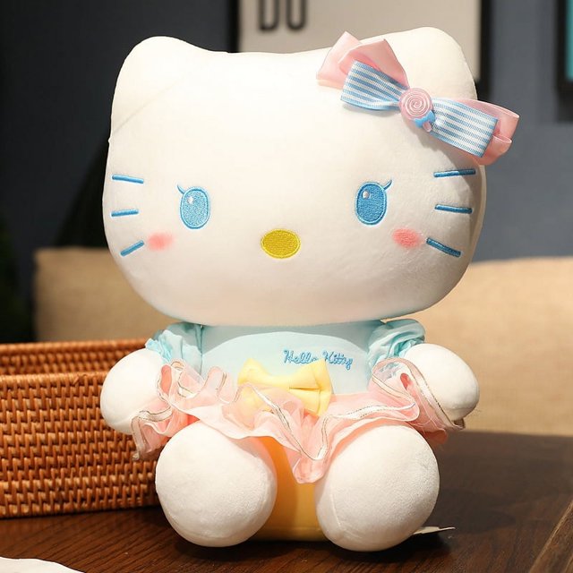 Venta al por mayor, nuevo diseño, lindo, vestido colorido, Sanria KT, gato, muñeco de peluche, máquina de garra, juguete Popular