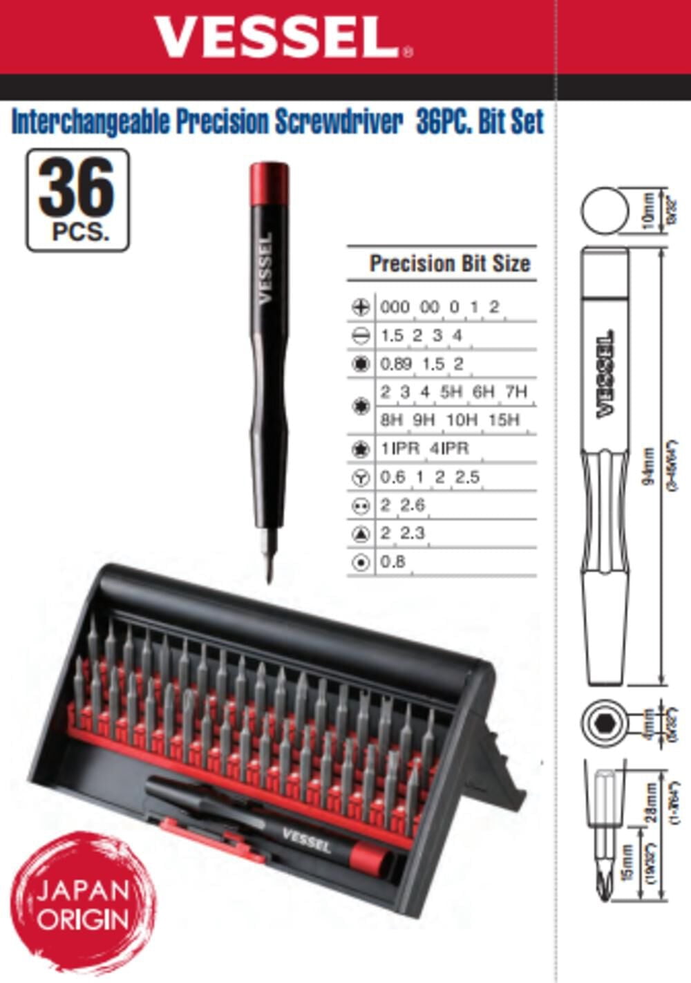 Vessel Tools Presicion Screwdriver 36pc Set