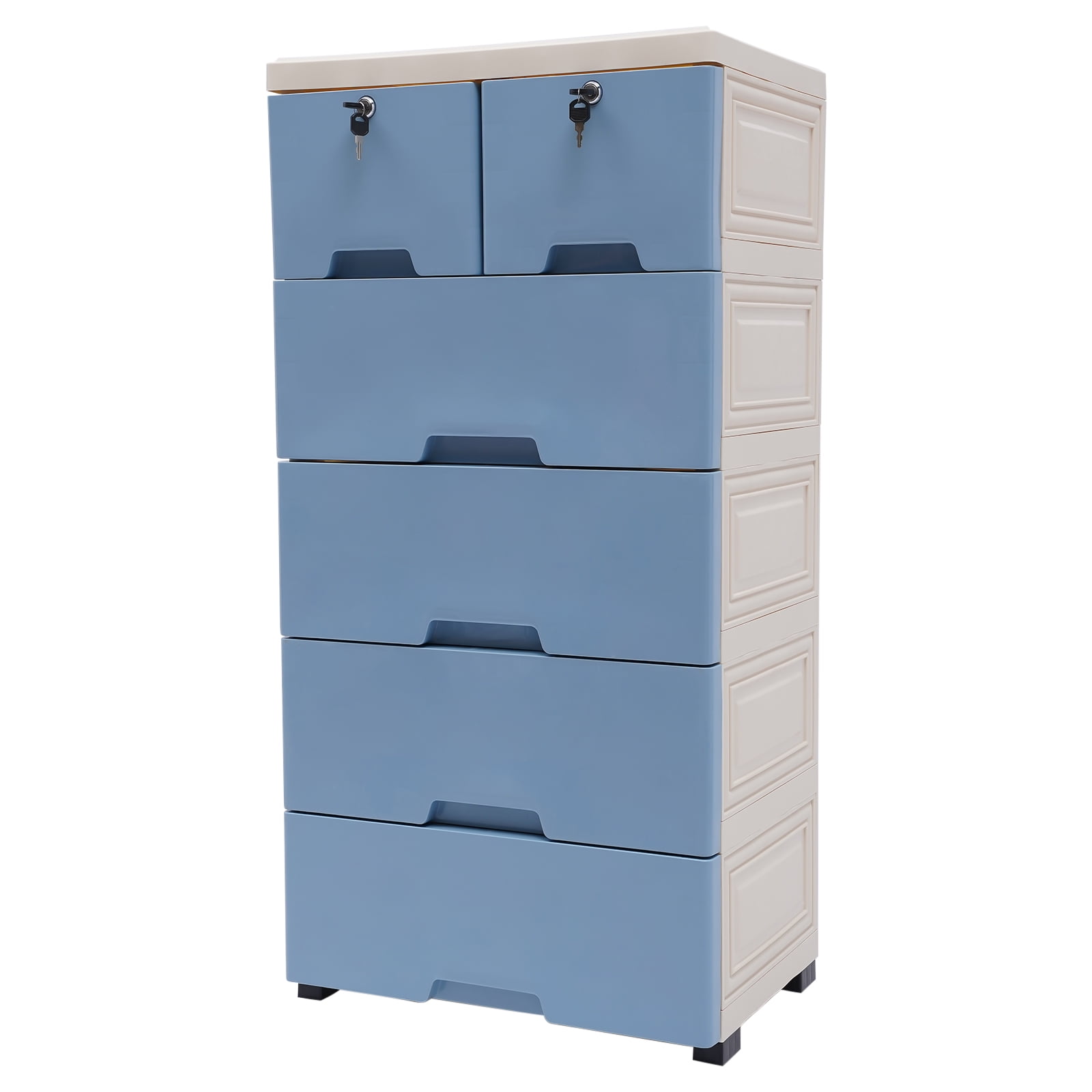 TFCFL 6 Drawers Portable Sturdy Plastic Dresser Storage with Keys Blue 19.7"