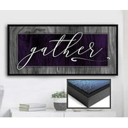 Sense Of Art | Gather V2 | Pantry Sign | Pictures for Living Room | Dining Room Wall Decor | Farmhouse Decor | Kitchen Decor | Gather Signs for Home Decor (Purple, Black Floating Frame 60x27)