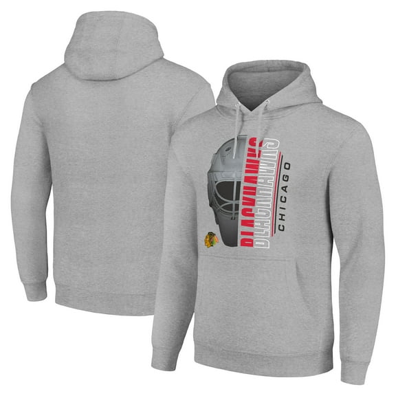 Men's Starter Heather Gray Chicago Blackhawks Half Helmet Fleece Pullover Hoodie