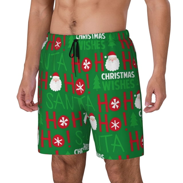 Fotbe Cute Santa Traje de Baño para Hombre – Shorts de Natación de Secado Rápido con Forro y Bolsillos-X-Large