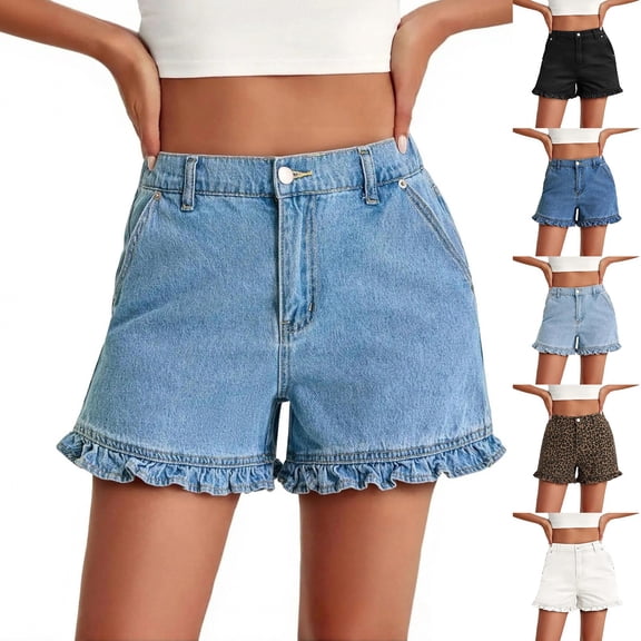 Only Moment Women's Summer Sweat Shorts Polyester,Cotton Relaxed Fit Casual High Waist Pocketed Denim Shorts Black Jean Shorts Blue,XS
