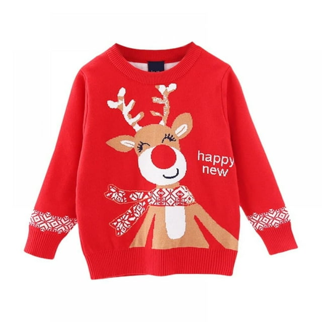 Chandail de Noël pour Bébé, Chandail pour Tout-Petits Filles Garçons, Chandail à Enfiler, Chemises à Manches Longues, Haut, Blouse à Col Rond, 5-7 Ans