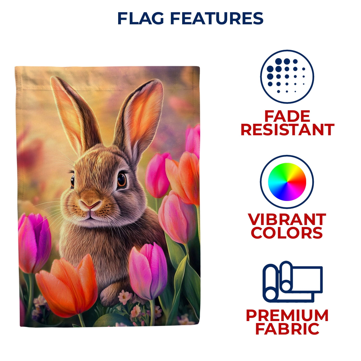 America Forever Spring Bunny House Flag, 28 x 40 inch Double Sided, Cute Rabbit Tulip Flowers Easter Spring Seasonal Outdoor Decorations Yard Flag