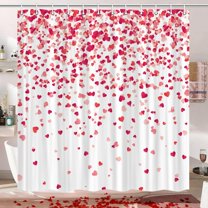 Valentine Shower Curtain, Romantic Falling Red Hearts Valentines Day Shower Curtain Valentines Bathroom Decor, Fabric Shower Curtain Hooks Included, 70X70inches