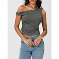 thumbnail image 3 of Rdhnmea Women's Tight Fitted Slash Neck One Shoulder Sleeveless Crop Tops, 3 of 9