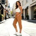 thumbnail image 6 of Womens Linen Cropped Jogger Pants Elastic Drawstring Waist Casual Summer Trousers with Pockets Lightweight Lounge Pants, L, 6 of 9