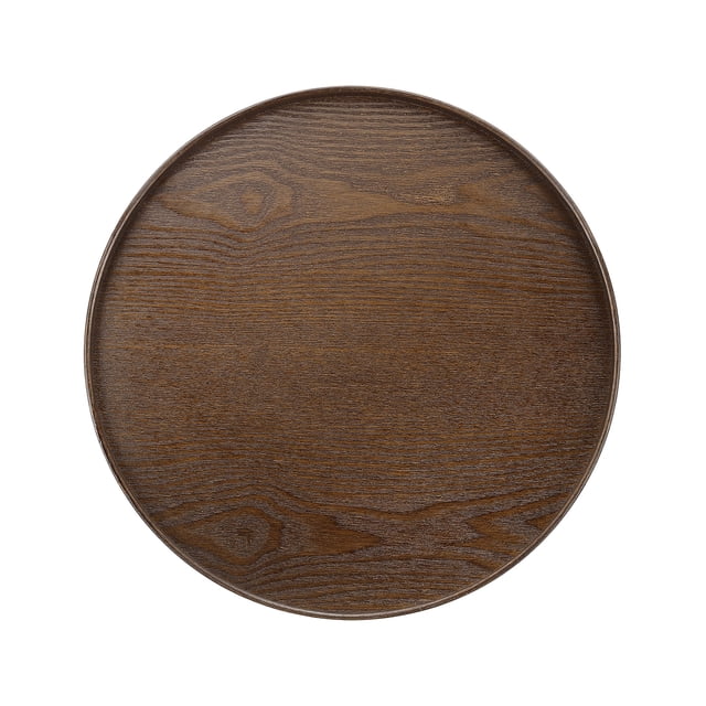 Uxcell Wooden Serving Tray Round Decorative Platter for Serving Food and Drinks with Stylish Design Brown 14.2 Inch