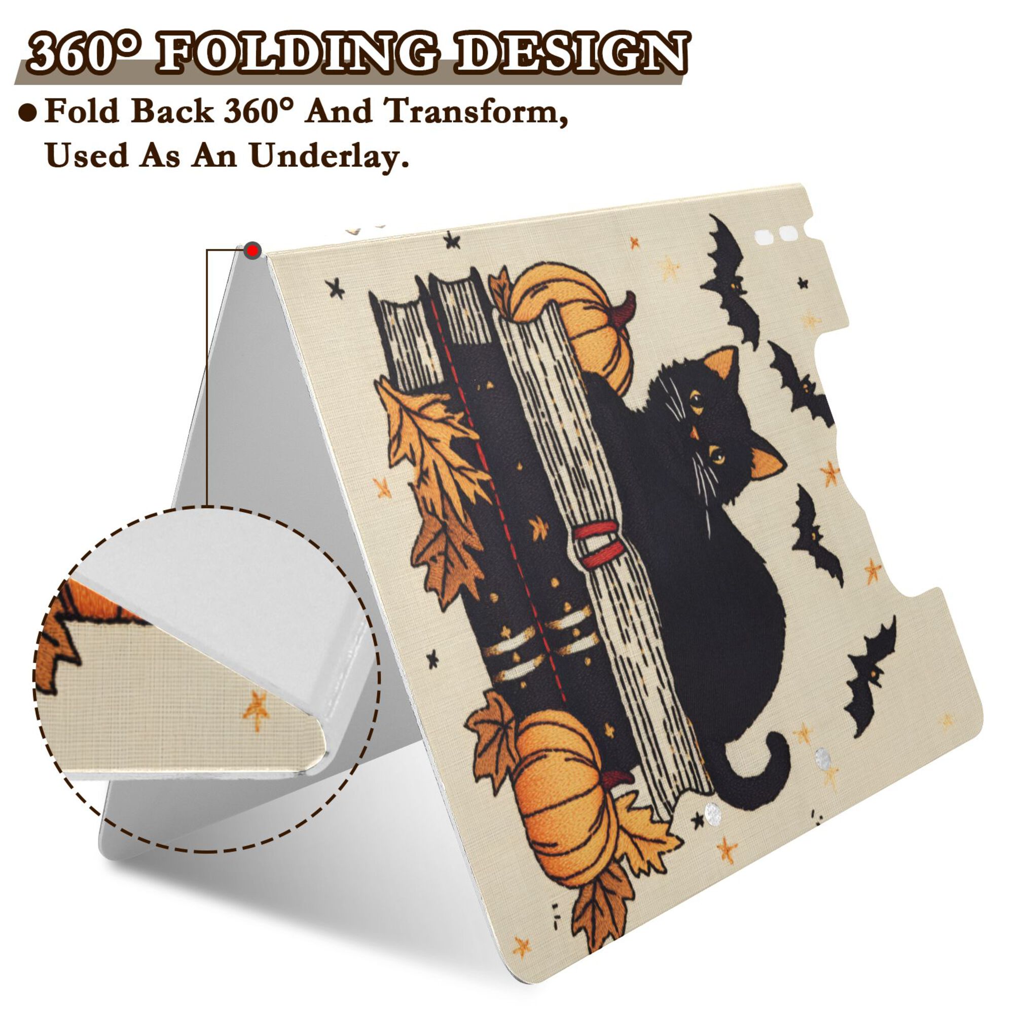 FORMRS A4 Clipboard Folder with Pen Holder Horizontal Foldable School Office Binder, Halloween Cat