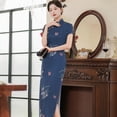 thumbnail image 1 of Vestido cheongsam de primavera y verano, vestido de satén para mujer, moda retro ajustada, disfraces de banquete, 1 of 6