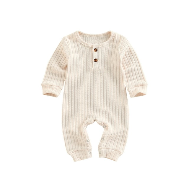 Fortune Barboteuse d'Automne pour Bébés Filles Garçons Manches Longues Couleur Unie Côtelée