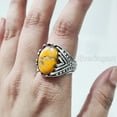 thumbnail image 4 of Bumblebee Jasper Mans Ring, Natural Bumblebee Jasper, Silver Jewelry, 925 Silver Ring, Birthday Gift, Heavy Mens Ring, Arabic Design, Ottoman Style Ring, Christmas, Turkey Mens Signet Ring, 4 of 7