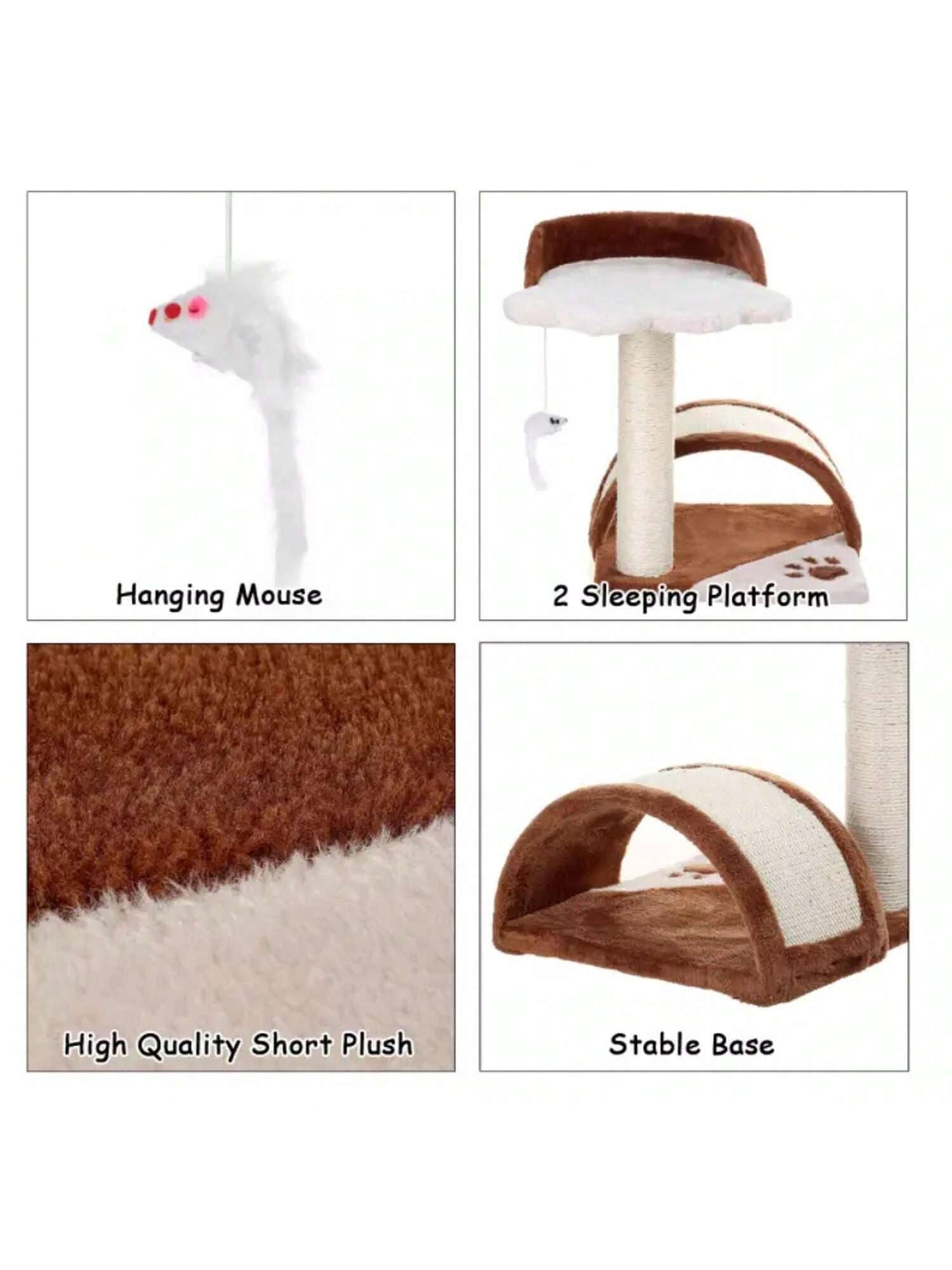 8 Side Eco-Friendly Sisal Rope & Cat Kitten Scratching Post Set with Brown Cat Bridges