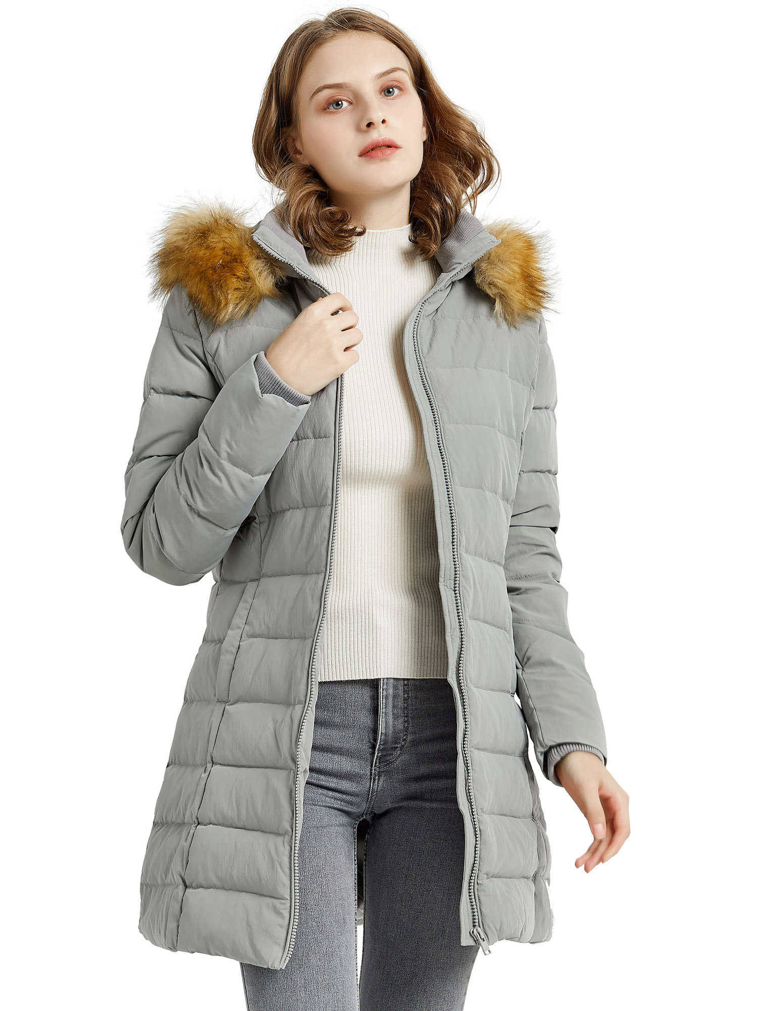 Orolay Women's Lightweight Quilted Down Jackets Water Resistant Slim Winter Coat Grey L - image 3 of 5