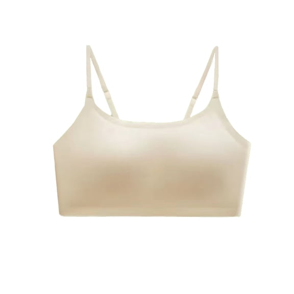 AHTJRT Scoop Neck Bra for Women Spaghetti Straps Inbarely Backless Bralettes Unlined Seamless Summer Sports Active Bras Yellow L