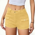thumbnail image 4 of Qgtaibl Womens Cargo Denim Shorts High Waisted Button Casual Jean Shorts with Multi Pockets Summer Lightweight Straight Leg Mini Jorts Khaki S, 4 of 9