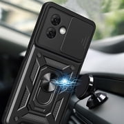 for Motorola G54 5G Case with Slide Camera Cover for Men, Military Grade Drop Phone Cover Case with Rotate Ring Kickstand for Moto G54 5G SJ Black