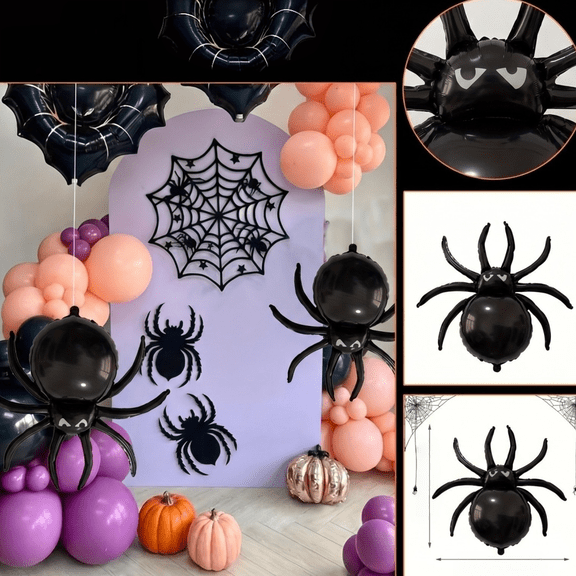 Black Spider Foil Balloons, 1 Pcs Halloween Balloon with Spider Design, Party Decoration for Halloween, Birthday & Haunted House