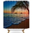 thumbnail image 3 of Sunset Hawaiian Shower Curtain Beach Tropical Palm Tree Ocean Sunrise Decor Fabric Panel Bathroom Set 72x72 Inch 12 Pack Plastic Shower Hooks Included, 3 of 4