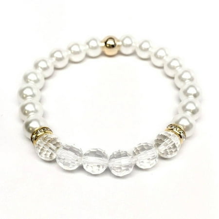 Julieta Jewelry Pearl and Crystal Glow 14kt Gold over Sterling Silver Stretch Bracelet