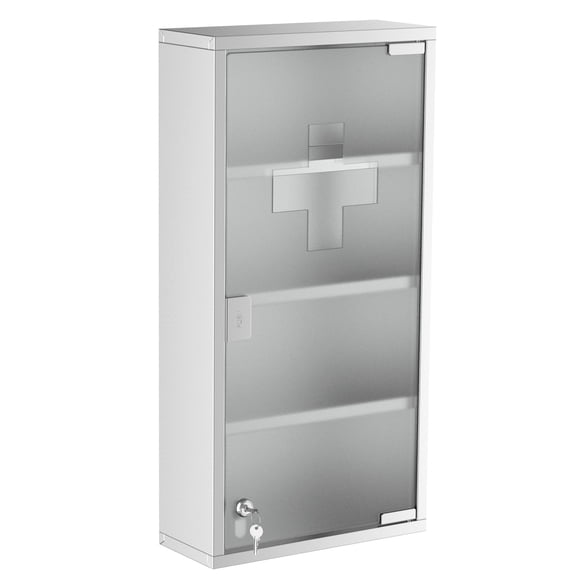 Silver Wall Mount Medicine Cabinet w/ Lock - 12" x 23.5" Stainless Steel Bathroom Storage Cabinet with 4 Shelves