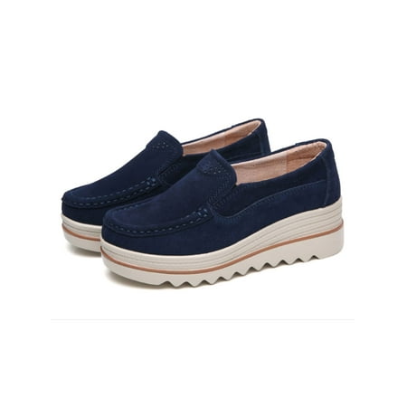 

Lacyhop Women Platform Slip On Loafers Comfort Low Top Wedge Shoes Size