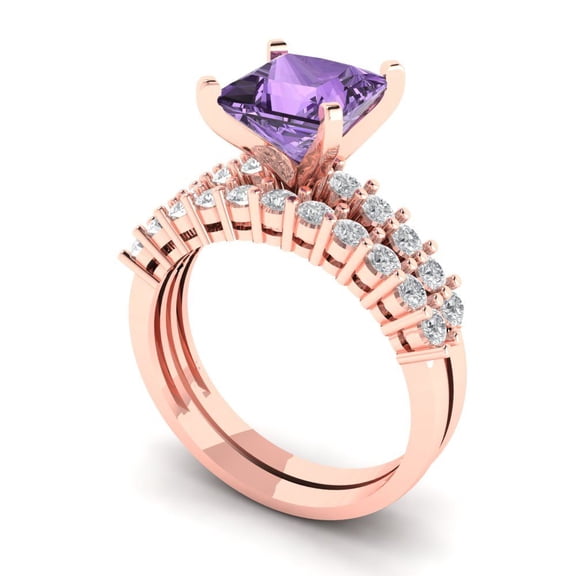 Clara Pucci 18K Rose Gold 2.63 Simulated Alexandrite Engraveable Engagement Ring   Wedding Band Set