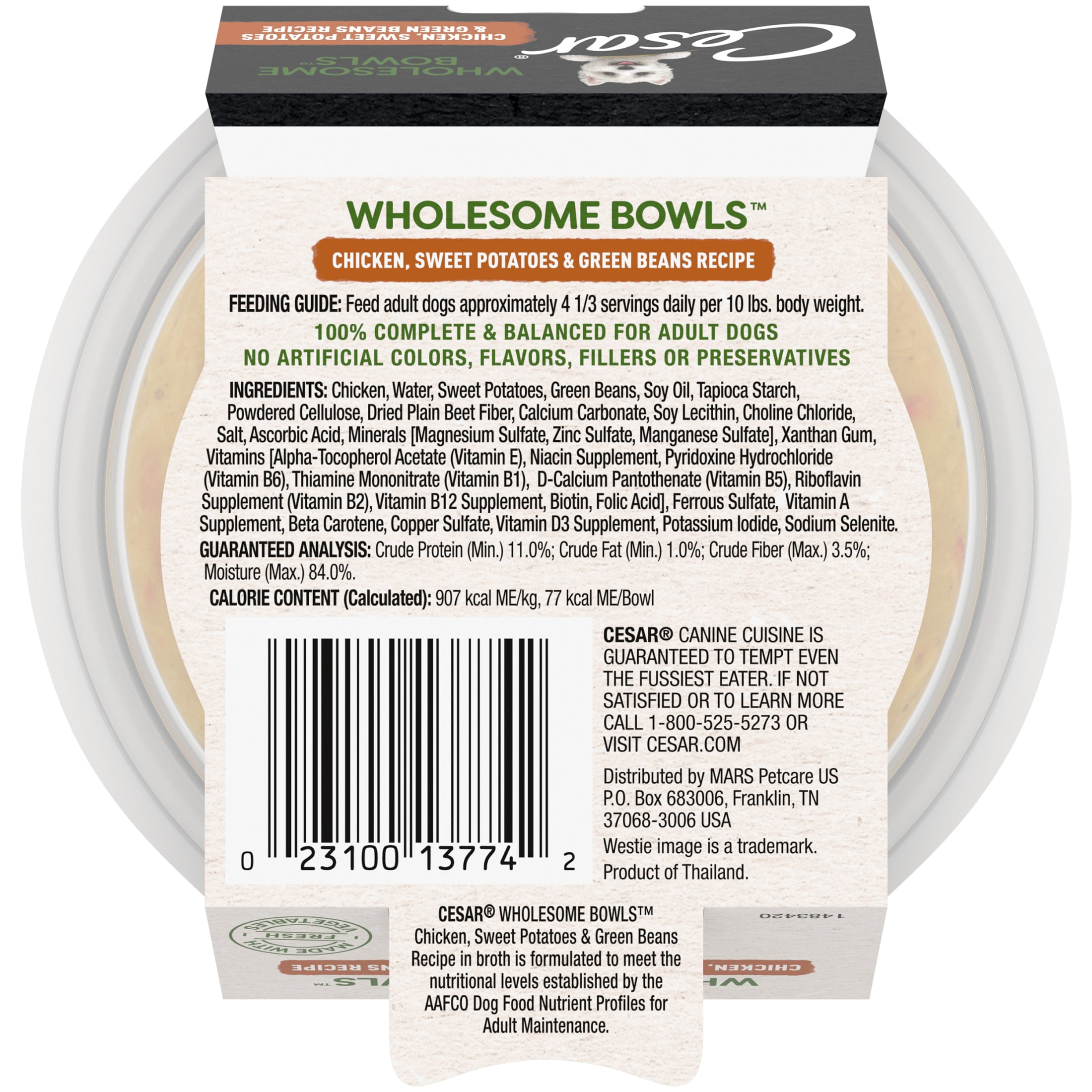 (8 pack) Cesar Wholesome Bowls Chicken, Sweet Potato & Green Beans Recipe Adult Wet Dog Food, 3 Oz Bowl