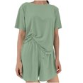thumbnail image 5 of THDHVS Lounge Sets for Women,Womens Solid Round Neck Short Sleeve Top Shorts Pants 3 Piece Pajama Set,Women's Sleepwear Green Free Size, 5 of 7