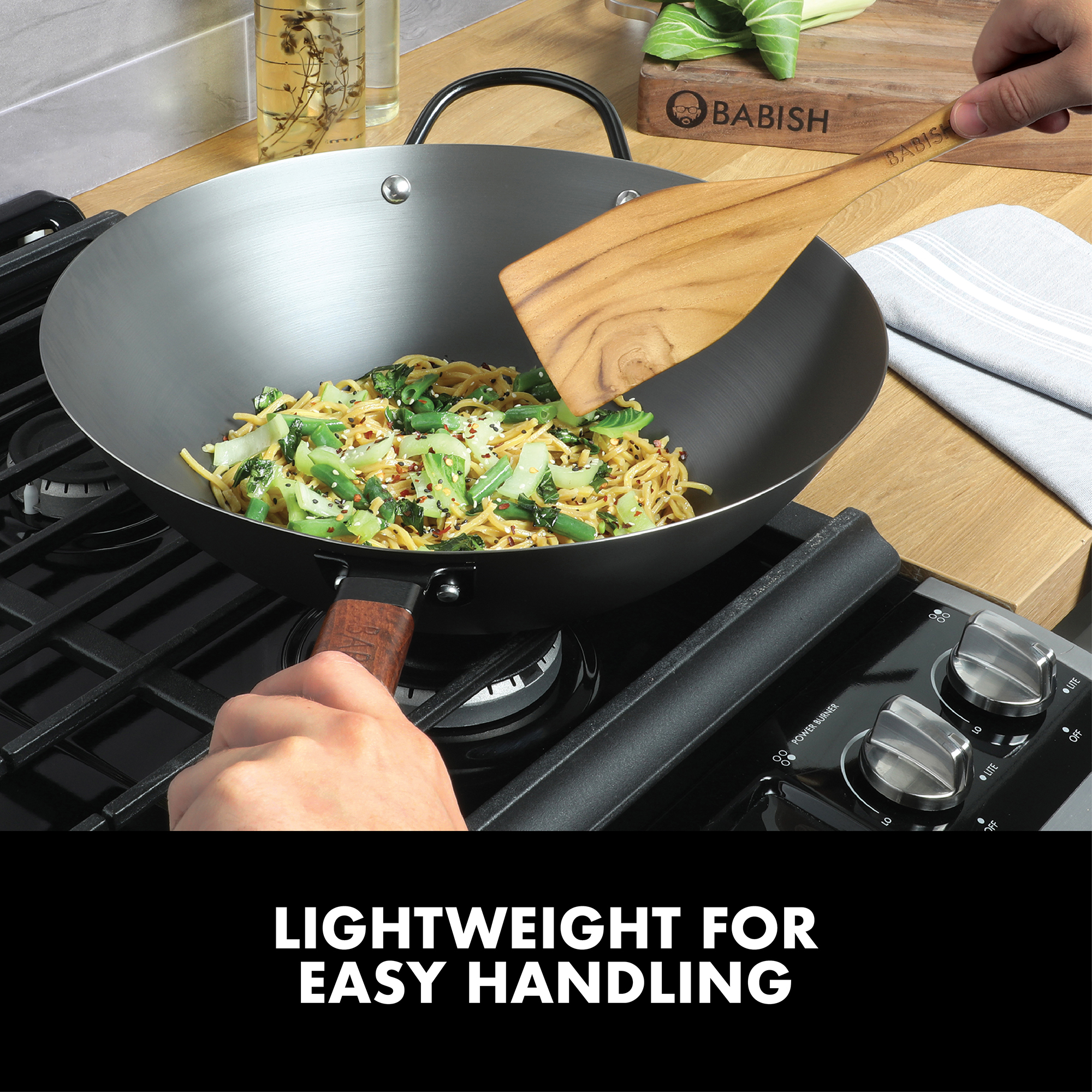 Babish 13-Inch Carbon Steel Wok with Wood Handle photo 2