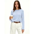 thumbnail image 6 of Women's Boat Neck Striped Open Knit Relaxed Fit Pullover Sweater Blue XL, 6 of 8