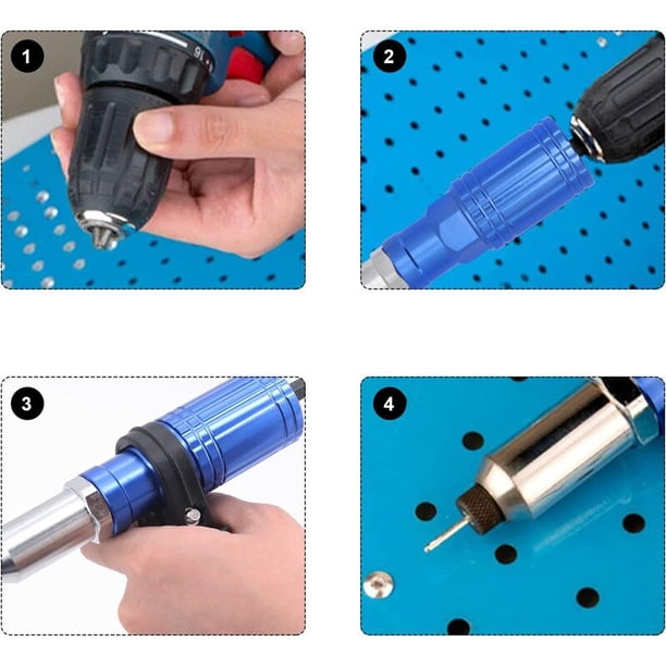 Adaptador De Remachadora Inalámbrico YWHWXB – Kit Para Taladro Eléctrico, Incluye 4 Boquillas De 2.4 A 4.8 Mm, Acero Al Carbono, Máximo 1000 RPM, Para Bricolaje Y Carpintería