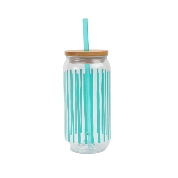 Mainstays 20-Ounce Acrylic Can Shape Tumbler, Teal Stripe Pattern