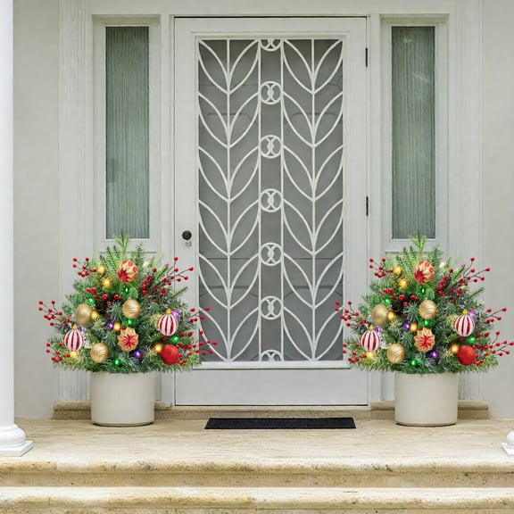 Christmas Tree Outdoor Pre-lit Artificial Christmas Tree with Mixed Decorations Colorful Xmas Tree Ground Insert Lights Garden Lights for Outside Holiday Display Yard Front Porch Pathway Decor