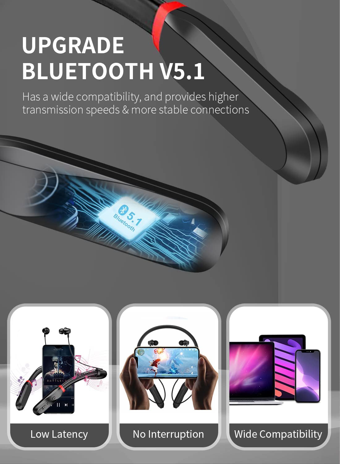 Bluetooth 5.1 Earphones with Superior Stereo Sound Magnetic Ear Buds Wireless Earbuds Bluetooth Headphones Neckband: 100H Ultra-Long Playtime Headset with Microphone IPX5 Waterproof 