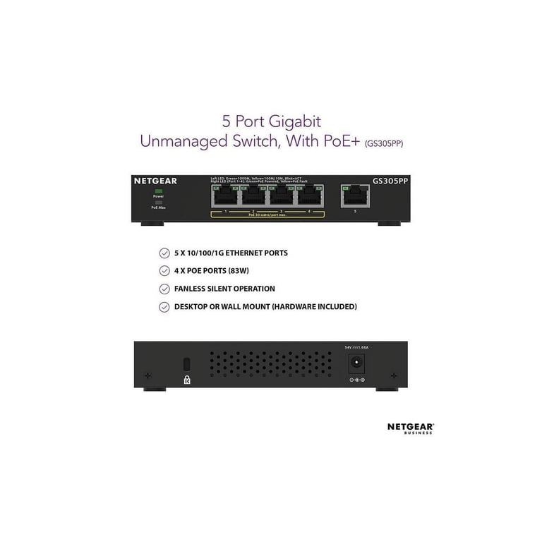 Netgear GS305PP-100NAS 5-Port Gigabit Ethernet SOHO Unmanaged
