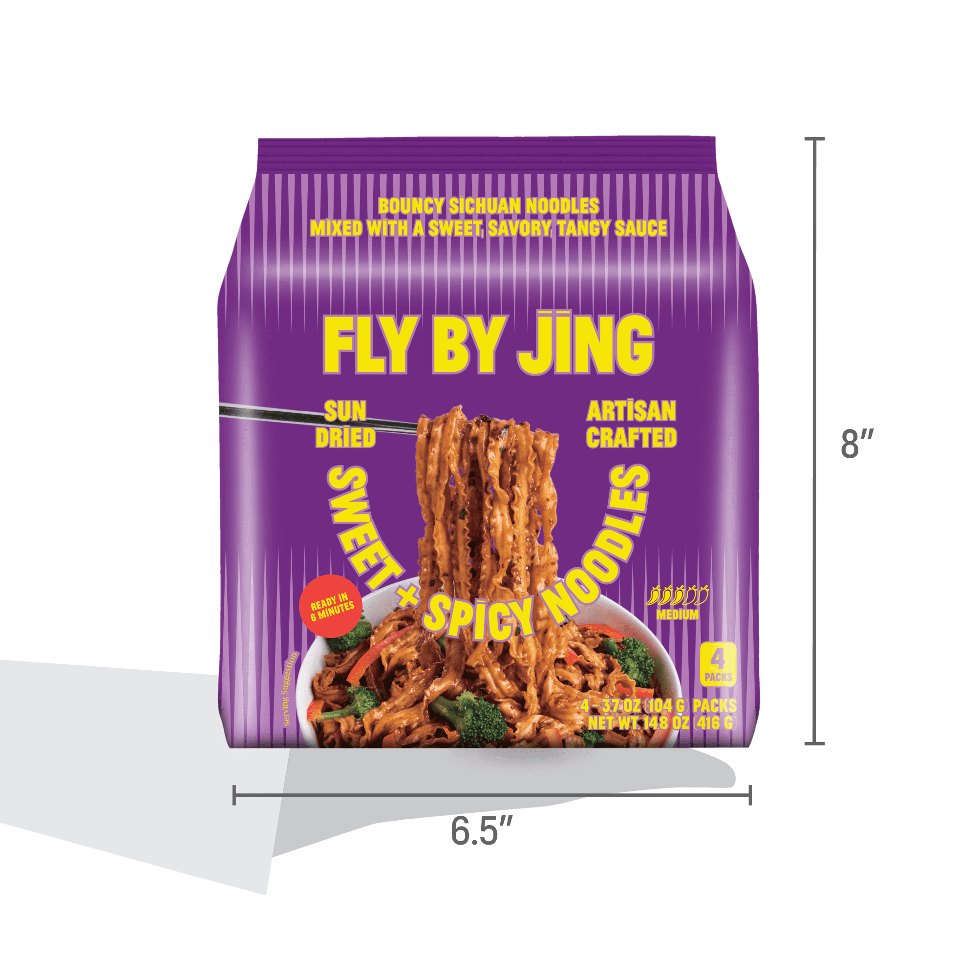 Fly By Jing Sweet & Spicy Chili Crisp Noodles, Vegan, 4-Pack, 12g Protein