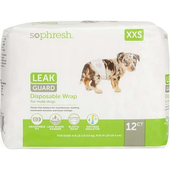Leak Guard Disposable Wrap for Male Dogs XX-Small Count of 12